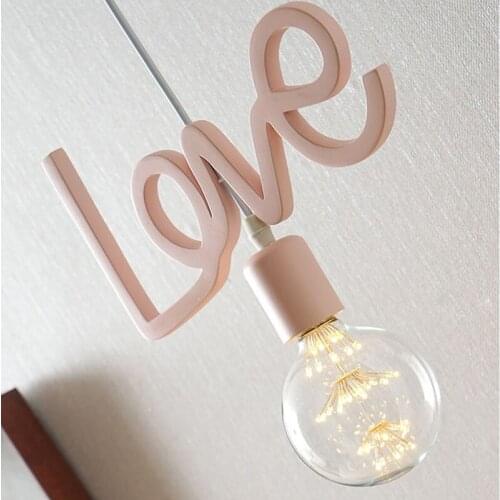 Nordic Love Pink Pendant Lights Restaurant Children Room Bedroom Princess Living Room Bar Corridor Letter Hanging Lamps Fixtures