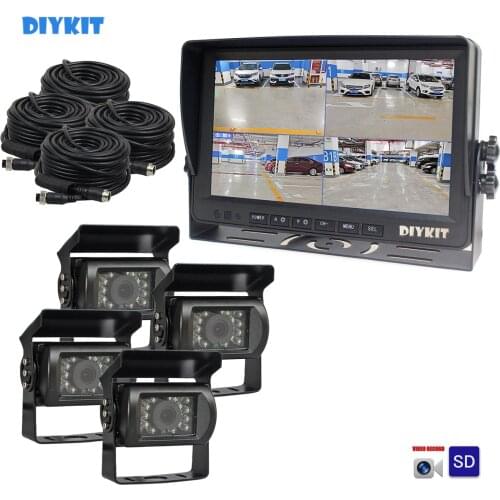 DIYKIT AHD IPS 9" 4 Split QUAD Car HD Monitor 960P AHD Night Vision Rear View LED Camera Waterproof with SD Card Video Recording