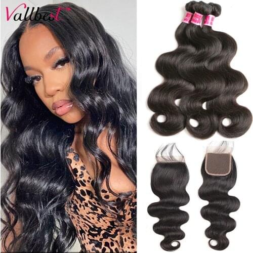 Vallbest Hair Body Wave Bundles With Closure Brazilian Hair Weave 3 Bundles With Closure 30inch 4x4 Remy Human Hair Bundles