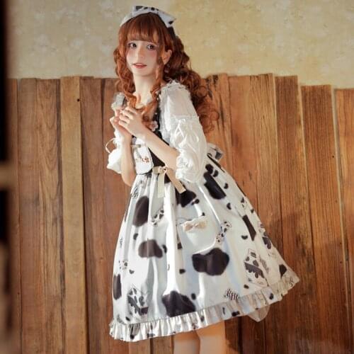 New Sweet Milk Sugar Lolita Cosplay Daily Skirt High Waist Lovely Sweet Department Kawaii Girl Lolita Jsk Women Braces Dress