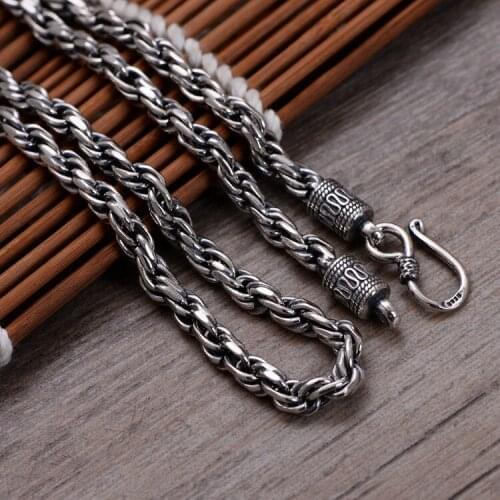 S925 pure silver jewellery woven twine chain phoenix pattern mens new necklace 5mm