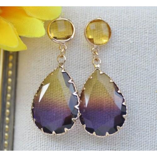 Z10887 25mm Brown Shadow Yellow Drop Crystal Dangle Earring CZ