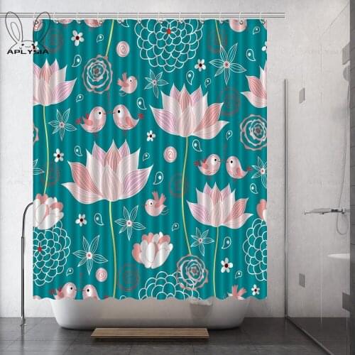 Lotus Pond Pink Lotus Green Lotus White Lotus Polyester Fabric Shower Curtain for Bathroom with Plastic Hooks