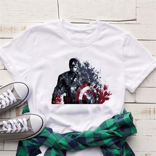 Women Summer T Shirt Short Sleeve Movie Marvel Superhero Captain American Print Cool Girls Tshirts Harajuku Disney Tee Shirts