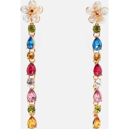 2019 Za New Crystal Long Earrings Jewelry Women Ethnic Wedding Bridal Dangle Earrings Simulated Pearl Flower Earings