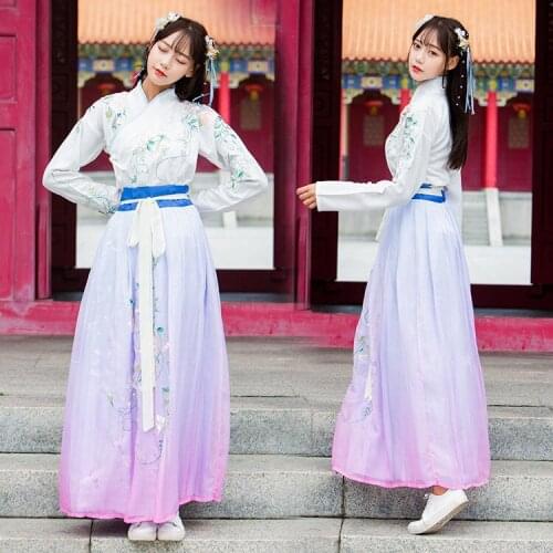 Ladies dress day-to-day hanfu female Ru skirt collar waist gradient embroidered full-skirted dress fairy skirts class