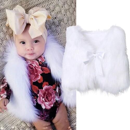 6M-5T Baby Girls Faux Fur Waistcoat Solid Color Sleeveless Jacket Loose Fit Cardigan Vests Coat Outerwear for Autumn Winter Kids