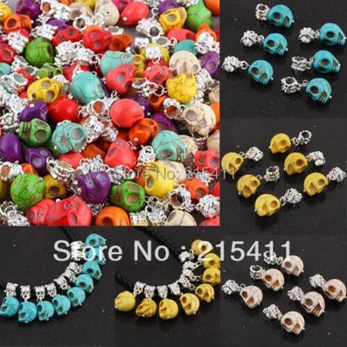 SUNYIK 1Lot (10Pc) Carved Skull Skeleton Stone Dangle Charm Findings DIY Jewerly Making