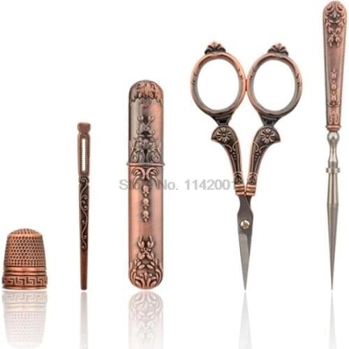 10set European Vintage Relief Threading Needles Household Hand Sewing Needle Embroidery Needle & Vintage Needle Case Sewing Tool