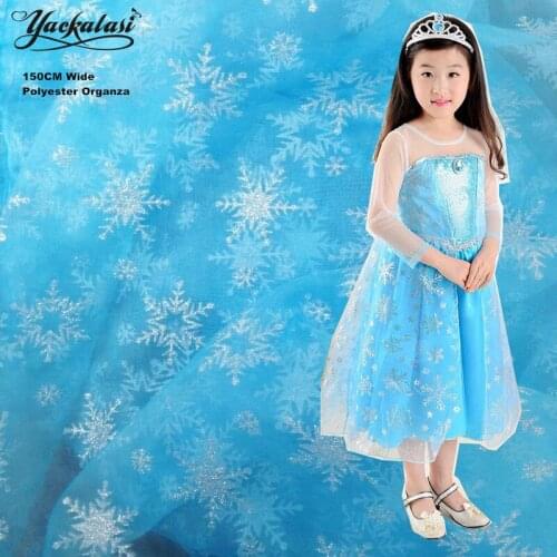 2 Yards/Lot Queen Dress Fabrics Blue Costume Snowflake Princess Cloak Fabric GLITTER Tissue Organza Tutu 150cm