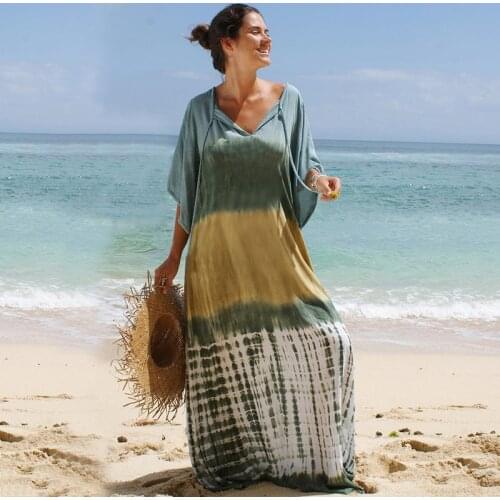 2021 Cotton Bohemian Dress Bikin Cover up Over size Pareo Dress Beachwear Sarong Sexy Swimsuit Cover up Robe Plage Maxi Dress