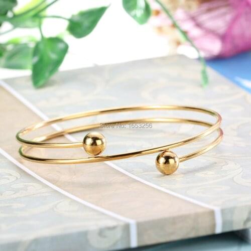 3pcs Lot Gold Stainless Steel Round Ball Charms Bracelet open Bangle Jewlery Women Fashion Jewelry Gifts good price