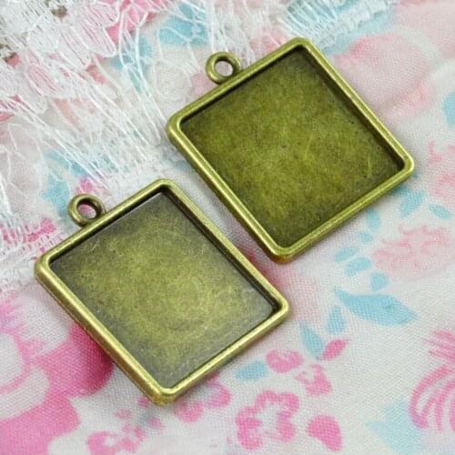 30pcs Antique Bronze Plated Square Base Setting Tray Bezel Pendant Charm,fit 20mm Square Cabochon/Cameo,Double Same side