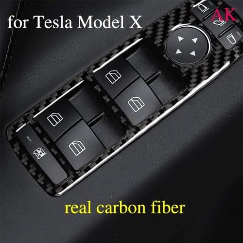 4pcs real carbon fiber window control panel Interior decoration sticker window button sticker for Tesla Model X accessories