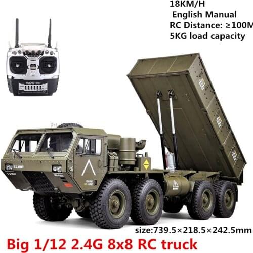 74CM RC Cars For Adults 1/12 2.4G 8X8WD Remote Control Truck Dump Truck Model US Army Military Truck Metal Model Toy Tamiya