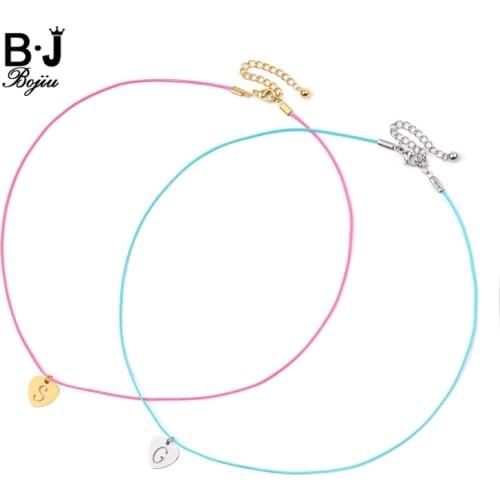 BOJIU English Alphabet 26 Initial Letter Pendant Necklaces Women Gold Silvery Heart Stainless Steel Charm Rope Necklace NKS266