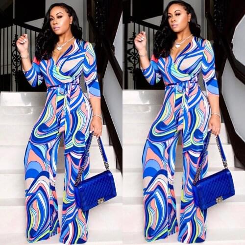 New Style Wide-leg Pants, Rainbow Stripes, Irregular Bandage, Womens European and American Casual Jumpsuit Tie Dye Jumpsuit