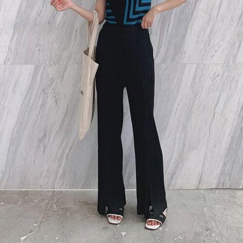 Plus Size Pants For Women 45-75kg 2020 New Elastic Loose Miyake Pleated Front Split High Waist Casual Straight Pants Full Length