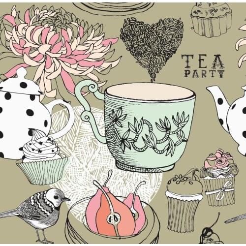 Polyester Four-way stretch fabric for dress British retro tea cuppattern custom printing fabric thin dress shirt sewing by yard