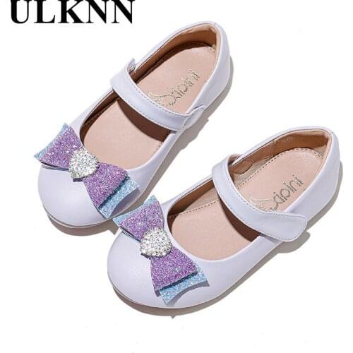 Kids wear-resistant shoes new 2021 purple princess flat shoes wholesale girl single bow birthday party shoes for kids