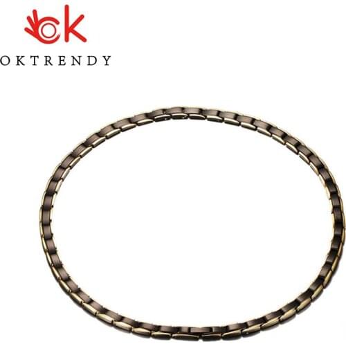 OKtrendy Magnetic Stainless Steel Long Necklace Black-Gold 50cm Healthy Energy Necklace Magnetic Therapy Arthritis For Men Women