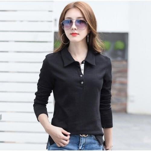 M-4XL cotton female tops women polo shirts summer tees clothing Long sleeve loose casual ladies clothes Отворот футболка #5678kg