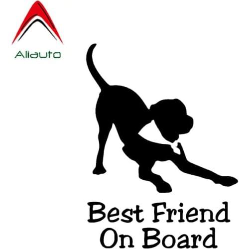 Aliauto Personality Interesting Car Sticker Best Friend Dog Baby on Board Vinyl Sunscreen Anti-UV Decals Black/Silver,9cm*13cm