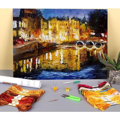 Oil Painting Style Printed Fabric 11CT Cross-Stitch Embroidery Kit DMC Threads Sewing Craft Hobby Knitting Package Design