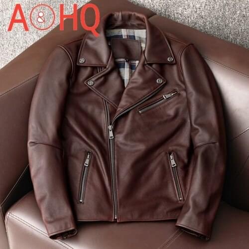 Brown Genuine Leather Jacket Men Spring Vintage Cowhide Coat Motorcycle Jackets Plus Size 5xl 2021 Chaquetas Hombre
