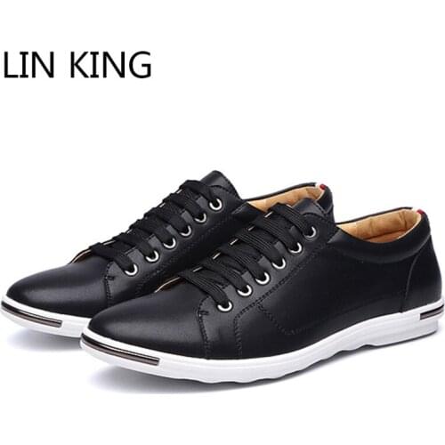 LIN KING Big Size Men Casual Shoes 2020 Lace Up Leather Shoes Comfortable Man Flats Outdoor Sneakers Non Slip Low Top Male Shoes