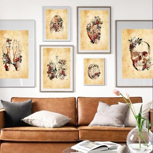 Human Anatomy Artwork Medical Wall Picture Skeleton Organ Muscle System Vintage Poster Canvas Print Body Education Painting