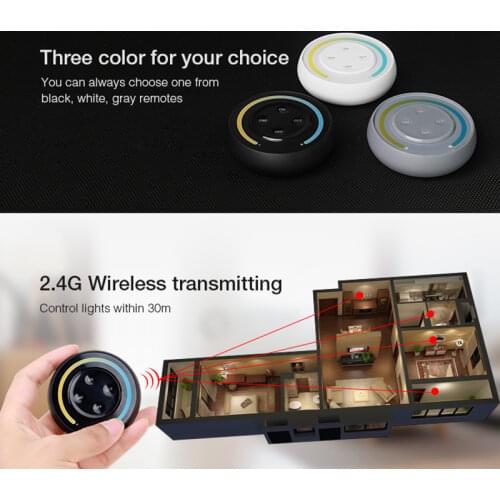 Miboxer Color Temperature Round White/Black/Gray color dimmer switch 2.4G Sunrise Remote 3V Dual White LED Bulb Lamp Controller