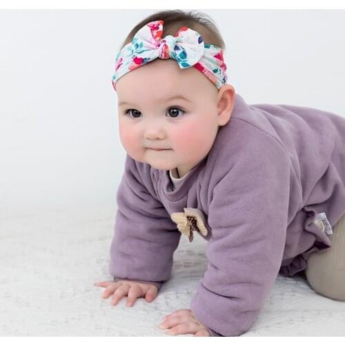 Trendy European Spring/Summer Floral Cotton Infantile Bow Headband Hot-sale Elastic Kids Girl DIY Hair Accessories For Party