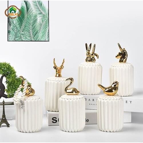 MSJO Ceramic Storage Tank Jewelry Organizer for Women INS Dustproof Home Office Deco Desktop Organization Storage Bottles & Jars
