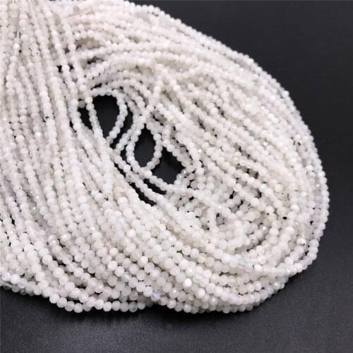 Natural Stone Faceted White Grey MoonStone 2mm 3mm Small Round Loose Beads For Jewelry Making DIY Necklace Bracelet Earrings