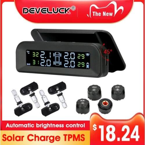 New TPMS Car Tire Pressure Alarm Monitor System Temperature Warning Fuel Savex Solar Power 360 Adjustable Display with 4 Sensors