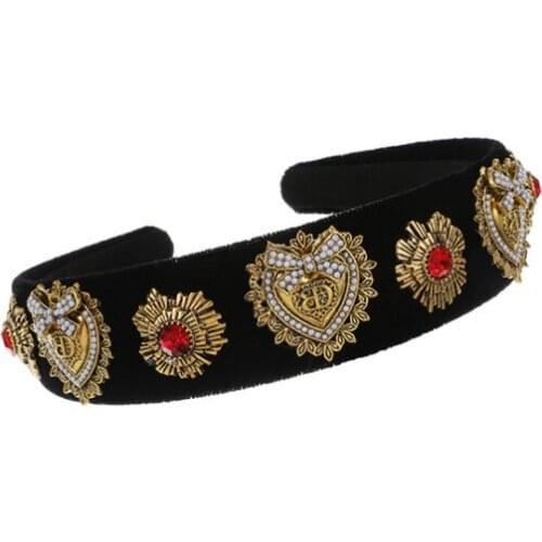 New crystal fabric hairbands diamond-studded pearl love heart toothed non-slip headbands