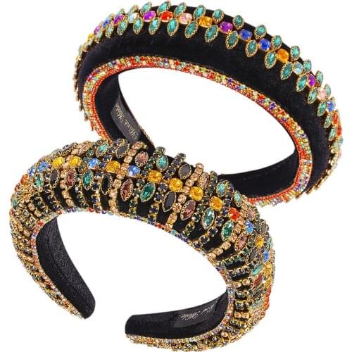 Hot Sale 2021 New Rhinestone Bling Padded Baroque Headband Colorful Crystal Diamond Luxury Hairband for Women Hair Accessories