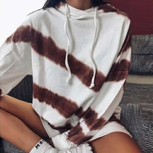 Autumn 2020 Womens Tie Dye Patchwork Long Sleeve Hooded Long Sleeve Loose Casual Sweatshirt For Women Wn