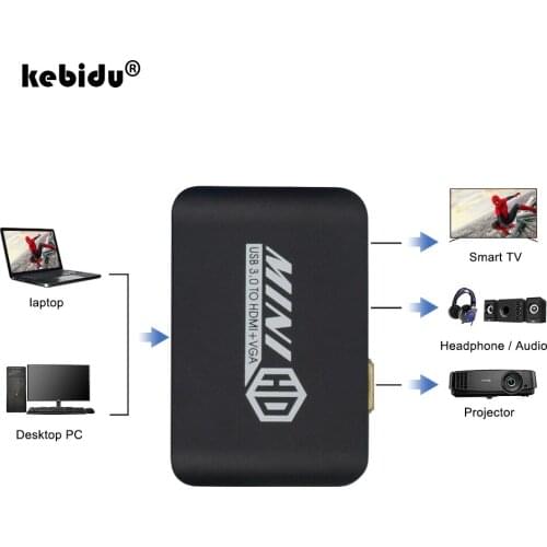 Mini HD 1080P USB3.0 to HDMI-compatible VGA Converter Display Adapter Cable 2 in 1 Converter for computer Laptop HD TV Projector