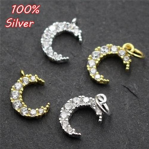 Elegant 925 Sterling Silver DIY Handmade Moon Zircon Pendant Accessories Charms Materials Fit Bracelets Necklaces Jewelry Making