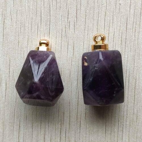 Fashion natural amethysts stone perfume bottle polygon pendants for diy Necklace Jewelry Making Wholesale 2pcs/lot free shipping