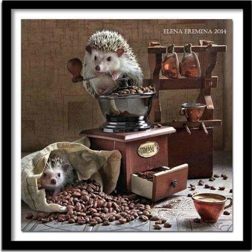 Full Square/Round Drill 5D DIY Diamond Painting "Hedgehog coffee" 3D Embroidery Cross Stitch Decor Gift A01332