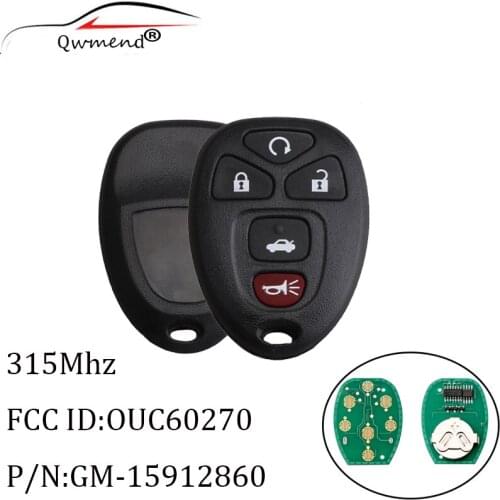 QWMEND 5Buttons Remote Car key For OUC OUC60270 15912860 315Mhz For Chevrolet Impala 2006-2013 Fob