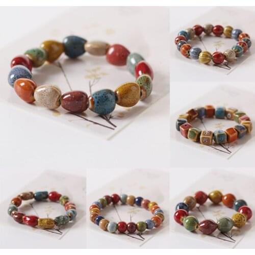 Hand string ceramic jewelry new fashion flower glaze Bead Bracelet National Style Bracelet