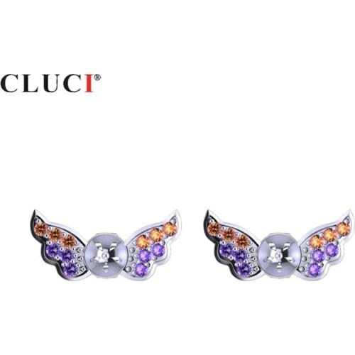 CLUCI 925 Sterling Silver Colorful Butterfly Earrings Jewelry Silver 925 Pearl Earrings Mounting Women Stud Earrings SE091SB