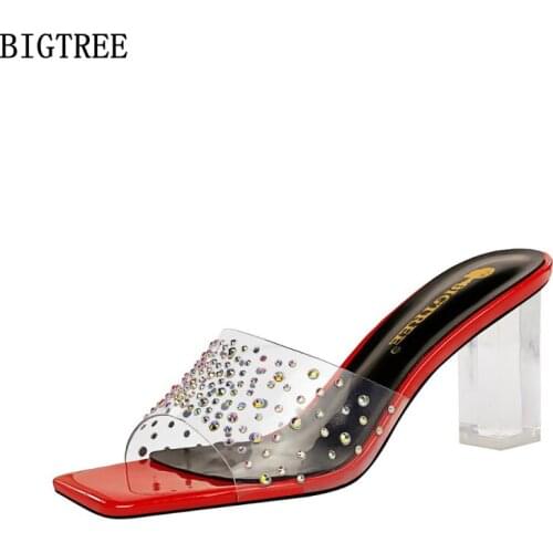 Square Heel Slippers Women Summer 2021 Ladies Slippers Pumps Women Shoes Woman Slippers High Heels Women Zapatos Transparentes