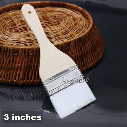 2pcs/lot) 3 inches big size food grade wool oil BBQ grill baking spatula nylon brush wooden handle for bakeware cooking tools