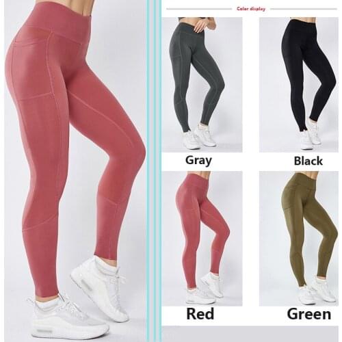 Stitching Pocket Yoga Pants Womens High-stretch Skinny Sports Gym Pants Girl Sexy High Waist Seamless Breathable Leggings