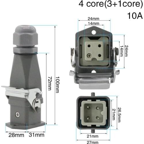 Heavy duty connector 4 core (3+1) 5 core (4 + 1) 6 core (5+1) 8 core (7+1) air plug 250V ha-005-2 top outlet waterproof hot runn